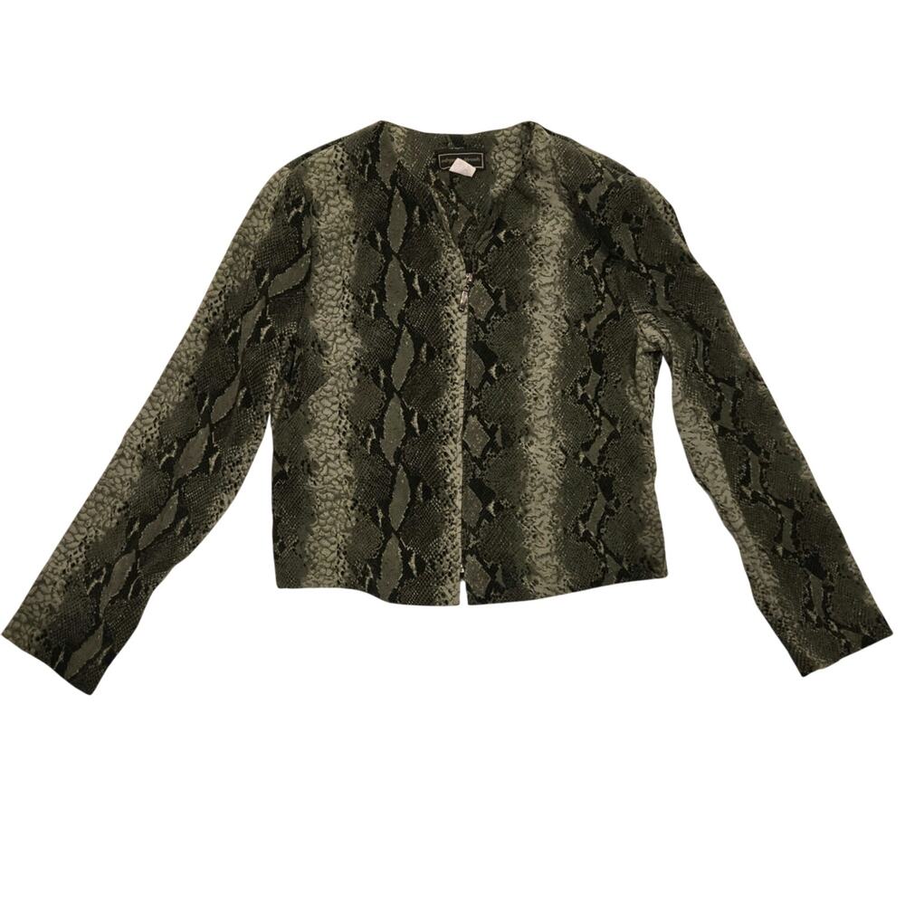 Intriguing Threads Womens Vintage 90s Y2K Mob Wife Green Snake Print Jacket 4P